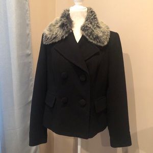 INC Black Peacoat with Fur Collar
